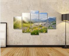 Bild Bilder auf Leinwand Bergwiese V2 Alpen Landschaft Berge Sonne MF XXL Poster Leinwandbild Wandbild Dekoartikel Wohnzimmer Marke islandburner