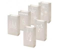 6 x Lichttüten / Decolights im SET "Winter" (Weiß / 26,5 x 15,5 x 9 cm) NICHT ENTFLAMMBAR