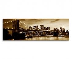 150x50cm Wandbild Panorama Fotoleinwand Bild in Sepia Sonnenuntergang Manhattan Brooklyn Bridge