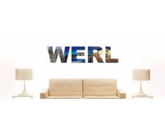 Wandtattoo farbige Wandschrift Städtename Werl mit Sehenswürdigkeiten 80 x 18 cm Länge