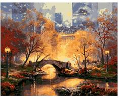 EZEZWSNBB Malen nach Anzahl- Twilight Manhattan -Wandkunst Erwachsener Anfänger Kind DIY Ölgemälde Kit Leinwand Wohnzimmer Schlafzimmer Dekorationen Festival Geschenke - 40X50 cm（Rahmenlos）