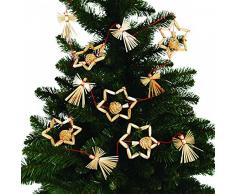 OBC-Kunsthandwerk Tannenbaumschmuck, Christbaum-Girlande aus Strohsternen und Engeln, Natur