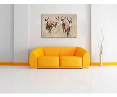 Tiere in Savanne Rehe Afrika Format: 60x40 cm auf Leinwand, XXL riesige Bilder fertig gerahmt mit Keilrahmen, Kunstdruck auf Wandbild mit Rahmen, günstiger als Gemälde oder Ölbild, kein Poster oder Plakat