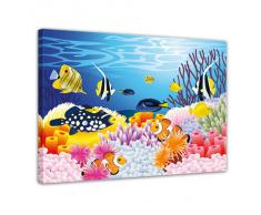 Kunstdruck - Kinderbild - Leben im Meer - Cartoon - Bild auf Leinwand - 70x50 cm 1 teilig - Leinwandbilder - Bilder als Leinwanddruck - Wandbild von Bilderdepot24