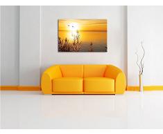 Sonnenuntergang am See Format: 80x60 auf Leinwand, XXL riesige Bilder fertig gerahmt mit Keilrahmen, Kunstdruck auf Wandbild mit Rahmen, günstiger als Gemälde oder Ölbild, kein Poster oder Plakat