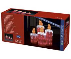 Konstsmide 6262-203 LED Acryldeko Adventskerzen 4er-Set / für Außen (IP44) / 24V Außentrafo / verknüpfbar / 144 kalt weiße Dioden / weißes Kabel
