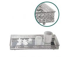 DRULINE Spiegeltablett Kerzentablett aus Metall und Spiegelglas in Silber 5 cm x 40 cm x 18 cm