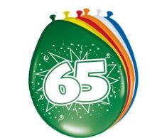 Folat 08265 65. Geburtstag Ballons 8 Stück, Mehrfarbig