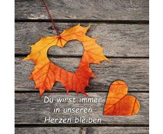 HS Candle 4er Pack Grabkerzen mit Motiv, Grablicht mit Brenndauer von ca. 7 Tage, Motiv: Laub Herz, in vielen weiteren Varianten