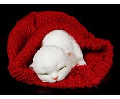 Katzen Figur schlafend in roter Bommelmütze | Dekofigur, Handbemalt