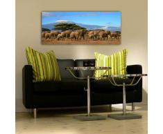 Leinwandbild Panorama Nr. 84 Kilimandscharo 100x40cm, Keilrahmenbild, Bild auf Leinwand, Berg Elefant Afrika