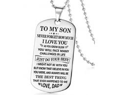 EVRYLON Halskette für Männer und Frauen Mein Sohn Widmung Papa Teller Weihnachten Farbe Silber to My Son