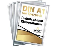 5 Plakatrahmen DIN A1 | 25mm Aluminium Profil, Silber | inkl. entspiegelter Schutzscheibe und Befestigungsmaterial | Alu Klapprahmen Wechselrahmen Posterrahmen | 5er Sparpack | Dreifke®