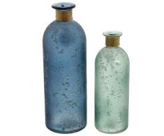 Merz-Design 2 edle Premium-Vasen Motiv maritim - im 2er Set blau, grün Dekovasen Vasen mit Seestern und Muschel - Deko Flaschenvase Glas