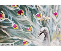 KunstLoft® Acryl Gemälde Glanz des Pfaus 90x60cm | original handgemalte Leinwand Bilder XXL | Pfau Rad in Türkis | Wandbild Acrylbild moderne Kunst einteilig mit Rahmen