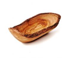 Baguetteschale Brotschale Schale aus Holz, Olivenholz naturbelassener Rand (20 Zentimeter)