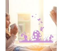 ilka parey wandtattoo-welt® Fensterbild Wandtattoo Wiese mit Pilz Hase Häschen und Schmetterlingen Fensteraufkleber Fenstersticker Fenstertattoo Wandbild Wandsticker Wandaufkleber Sticker Aufkleber M2098 - ausgewählte Farbe: