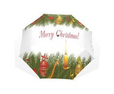 LASINSU Regenschirm,Weihnachtsbaumkerze Grußdruck，Faltbar Kompakt Sonnenschirm UV Schutz Winddicht Regenschirm
