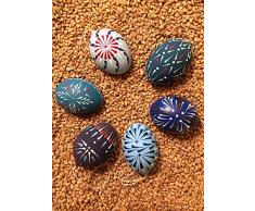 6 Hühnereier Ostereier sorbische Wachsbossiertechnik H6blau