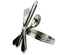 MACOSA HOME 6er Set edle Serviettenringe mit Besteckapplikation in Silber 6 x 4 cm Festliche Tisch-Dekoration Serviettenhalter Weihnachten Feier Kommunion Taufe Geburtstag Festtage Tischset Dinner