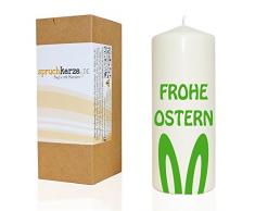 WB wohn trends Spruchkerze, Frohe Ostern/mit Ohren, grün, 20cm, 680g d7,5cm, Kerze mit Spruch, Brenndauer ca 70 Std