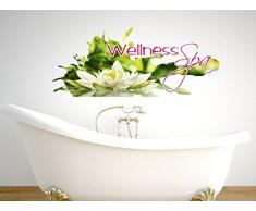 Wandsticker Sticker Wandaufkleber für Badezimmer Spruch Wellness Spa Seerosen (121x50cm)