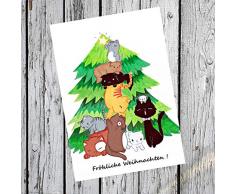 Tiny TamiFröhliche Weihnachten Postkarte - Katzen mit Tannenbaum - Weihnachtskarte