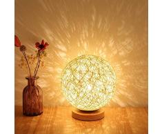 BIBIQ Rattan Ball LED Tischleuchte, Handgewebte Natürliche Handwerk Hochwertige Nachttisch Beleuchtung Dekorative Tischlampe - 3W