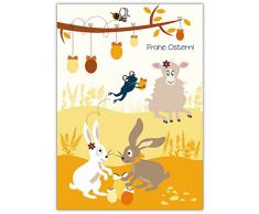 4 fröhliche Osterkarten (4er Set): Mit Frosch, Lamm und süßen Hasen: Frohe Ostern!