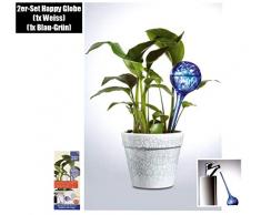 Feelino 2er-Set große 9cm Glas-Bewässerungskugeln (1x Weiß, 1x Blau-Grün) - 2 Wochen dosierte Bewässerung im Urlaub - mundgeblasene Glaskugeln, Durstkugeln