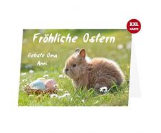 XXL Ausgefallene Osterkarte im Format DIN A4 bzw. A3 incl. Umschlag. Der gesamte Innen- und Außenseite Text kann geändert werden. Tolle, farbenfrohe Ostergrußkarte mit Wunschtext!