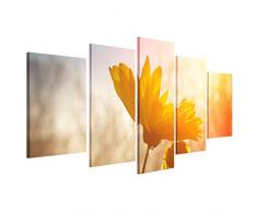ge-Bildet® Bild auf Leinwand MIT SOMMER RABATT Gänseblümchen blumen natur Gelb Sonnenuntergang - 100x50 cm 5 teilig - leinwandbilder mehrteilig - direkt vom Hersteller aus Deutschland - Made in Germany