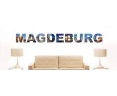 Wandtattoo farbige Wandschrift Städtename Magdeburg mit Sehenswürdigkeiten 96 x 10 cm Länge