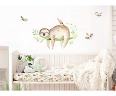 Little Deco Wandtattoo Faultier auf AST & Vögel I (BxH) 77 x 50 cm I Kinderzimmer Babyzimmer Aufkleber Sticker Wandaufkleber Wandsticker Klebeposter Stickers DL147