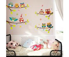 WandSticker4U®- Wandtattoo 9 süsse EULEN auf Ästen I Wandbilder: 120x100 cm I Fensterbilder Kinder Baum Zweig Blumen Schmetterlinge I Fenster Aufkleber Wand Deko Babyzimmer Kinderzimmer