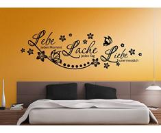 Grandora W870 Wandtattoo Zitat Lebe.. Lache.. Liebe.. + Schmetterlinge und Blumen weiß 152 x 58 cm