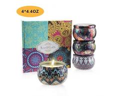 Meilo Duftkerzen Geschenkset Duftkerzen Set aus Sojawachs, Lavendel, Feige, Zitrone, Rose, 4,4 oz * 4 (Blau)