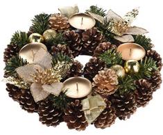 made2trade Adventskranz mit natürlicher Deko und Kerzenhaltern - Vergoldet