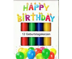 Geburtstagskerzen 12ér, farbig, 13 x 96 mm