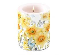 Ambiente - Luxury Paper Products Stumpenkerze Daffodils Osterglocken 10x12cm Kerze Tischdeko Kerzendeko Küche Deko Frühling Ostern