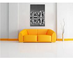 Monocrome, Manhattan Skyline Spiegelung , Format: 60x40 auf Leinwand, XXL riesige Bilder fertig gerahmt mit Keilrahmen, Kunstdruck auf Wandbild mit Rahmen, günstiger als Gemälde oder Ölbild, kein Poster oder Plakat