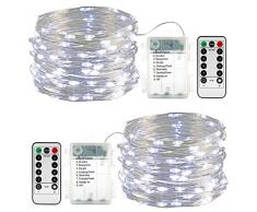 Qedertek Lichterkette außen Batterie, 2 Stück 100 LED Lichterkette Wasserdicht, 10M Lichterkette Weihnachtsbaum Weiß, Lichterketten mit Fernbedienung für Außen und Innen, Garten, Hochzeit