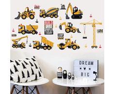 WandSticker4U®- Wandtattoo Bagger Kinder I Wandbilder: 85x44 cm I Wandsticker Kinderzimmer Junge Baustelle Baumaschinen Traktor Fahrzeuge LKW Auto Aufkleber I Wand Deko für Jungenzimmer