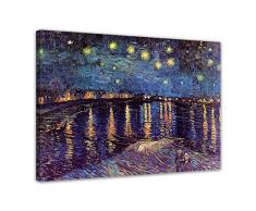 Leinwandbild Vincent Van Gogh Sternennacht über der Rhône - 80x60cm quer - Wandbild Alte Meister Kunstdruck Bild auf Leinwand Berühmte Gemälde