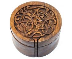 WINDALF Wikinger Schmuckdose MIDGARDSCHLANGE Ø 9 cm Vikings Geschenkdose Handarbeit aus Holz
