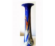 hohe Vase schmal antiker Stil aus mundgeblasenem Glas blau bunt marmoriert Höhe ca. 35 cm Oberstdorfer Glashütte