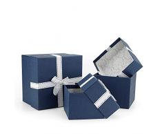 VEESUN Geschenkboxen 3 Set Verschiedene Größen, Luxus Präsentation Geschenkkarton mit Deckel, Dekorative Pappschachteln für Hochzeit Weihnachten Geburtstagsgeschenk Freund sie, Blau mit Band, MEHRWEG