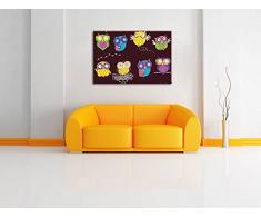 Verrückte Eulen für Kinder Format: 100x70 auf Leinwand, XXL riesige Bilder fertig gerahmt mit Keilrahmen, Kunstdruck auf Wandbild mit Rahmen, günstiger als Gemälde oder Ölbild, kein Poster oder Plakat