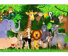 Fototapete Urwaldparty Kinder Tapete Kunstdruck Wandbild Vliestapete XXL | S 200 x 140cm - 4 Teile | Vlies