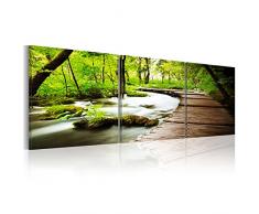 Bilder 90x30 cm - XXL Format - Fertig Aufgespannt - TOP - Vlies Leinwand - 3 Teilig - Wand Bild - Kunstdruck - Wandbild - Wald grün Baum - 90x30 cm c-B-0021-b-e